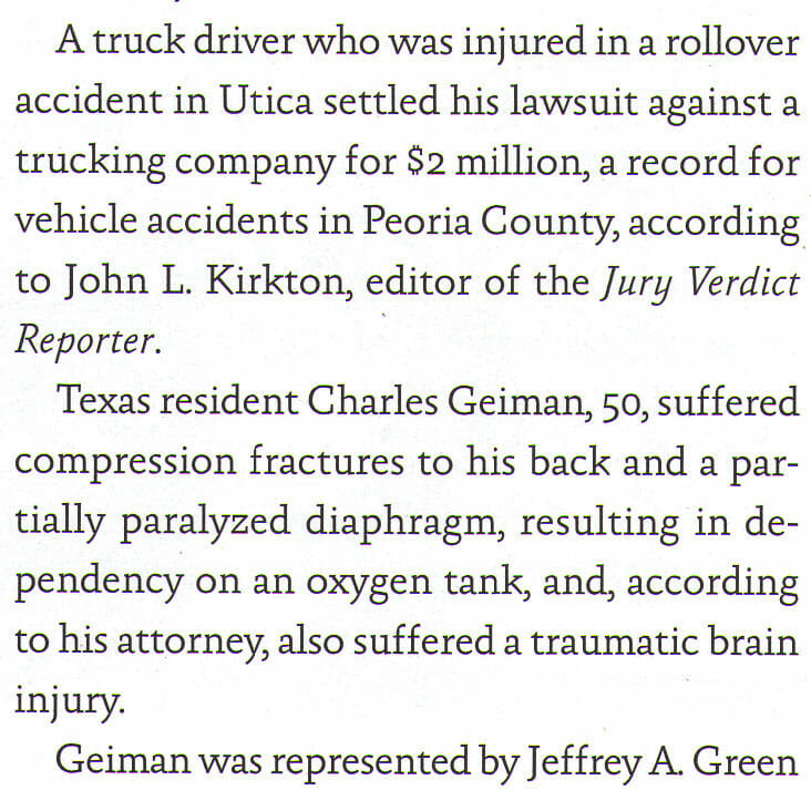$2 million settlement in truck accident.