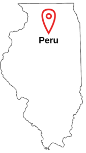 A map showing location of an injury lawyer in Peru, IL.